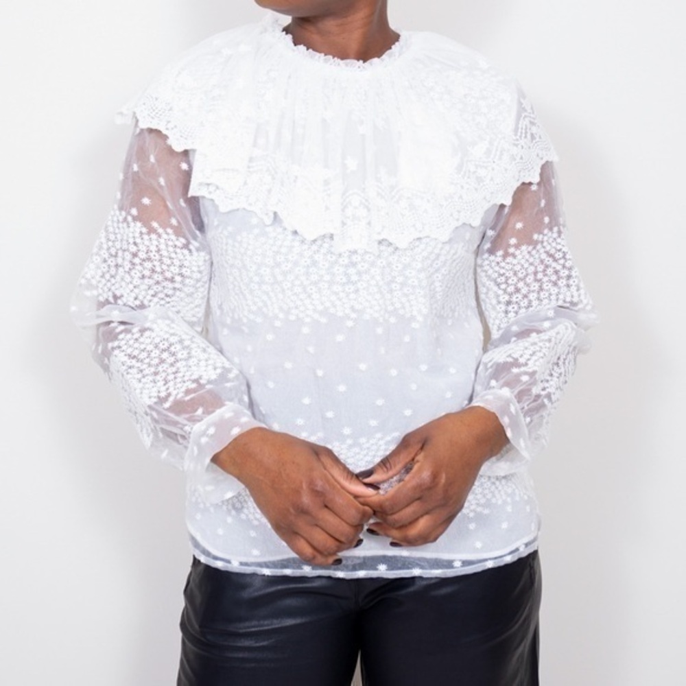 NWOT Zara sheer white embroidered top